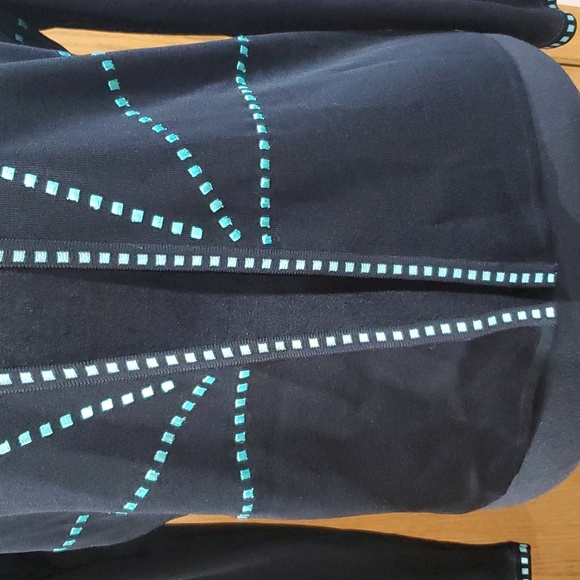 Ming wang open front blazer knit black and turquoise geometric - Picture 3 of 6